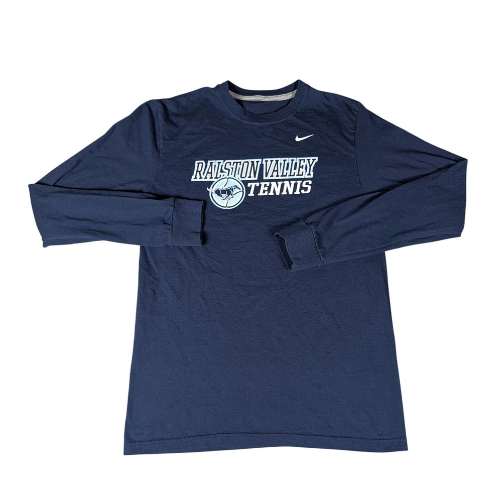 Nike Ralston Valley Tennis Long Sleeve Shirt Navy Blue Regular Fit Cotton Mens